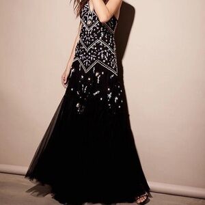 Free People Black and White Embellished Prom Dress